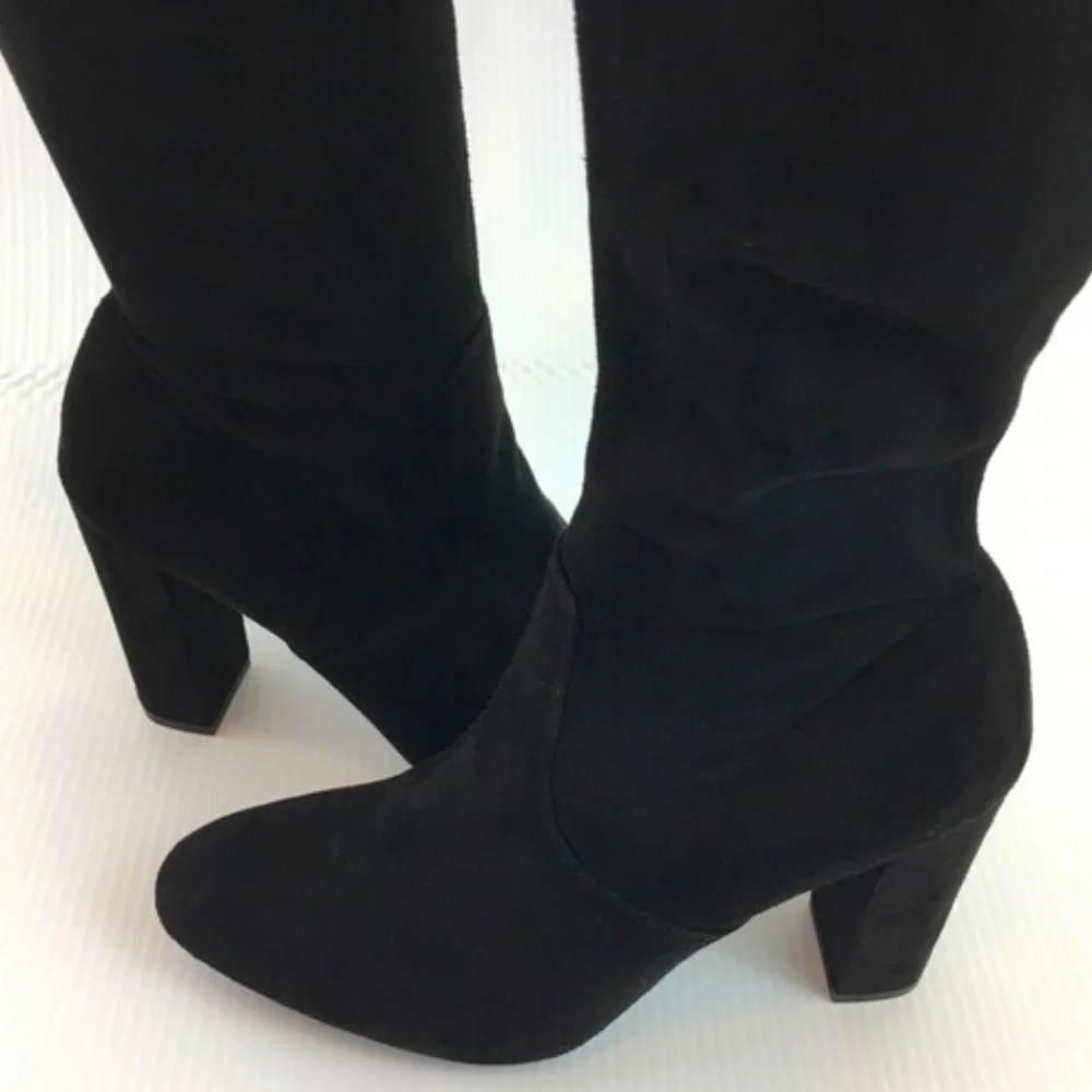 Steve Madden Black Rose Embroidered Over the Knee Faux Suede Boots